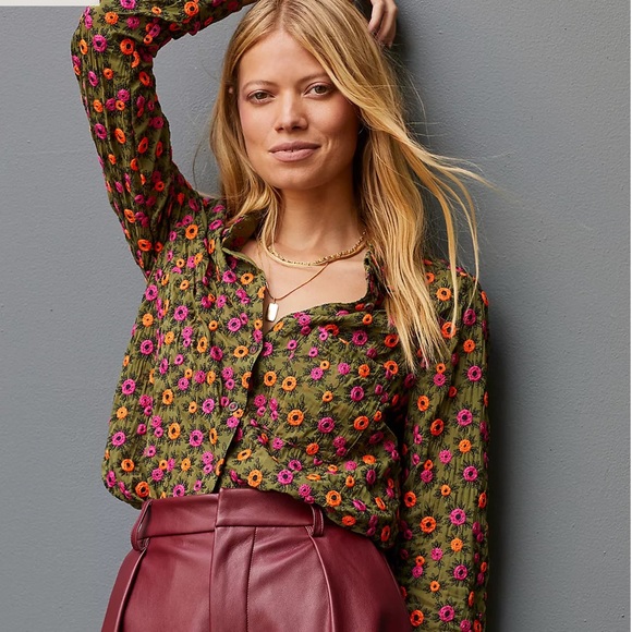Maeve Tops - MAEVE by Anthropologie Embroidered Buttondown